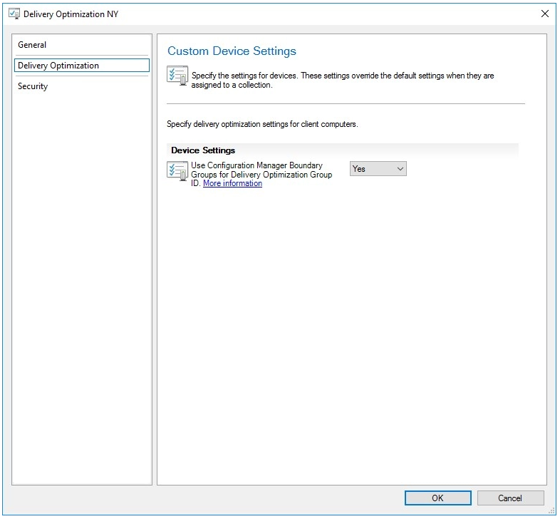 Delivery Optimizaton client settings in ConfigMgr